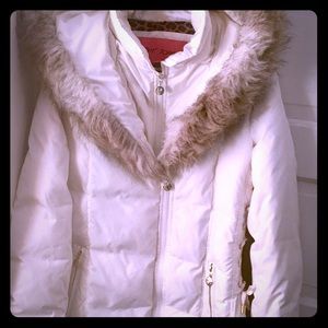 Betsy Johnson White Parka with faux fur hood